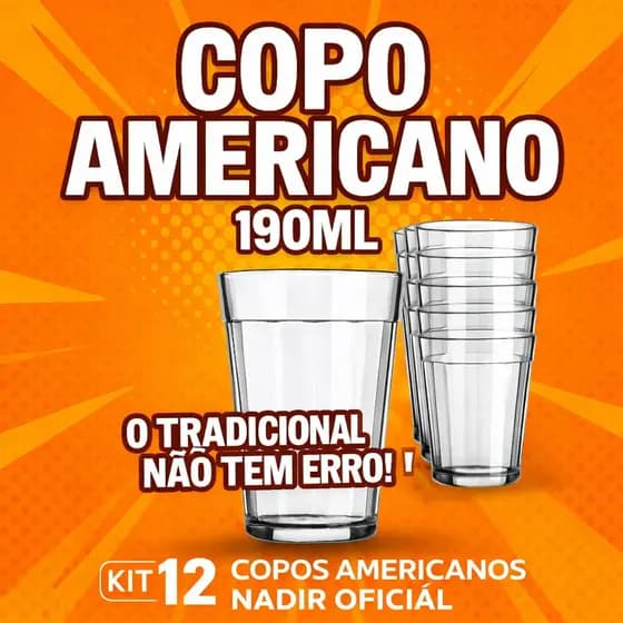 Kit 12 Copos Americano Nadir 190ml Tradicional Multiuso Vidro Original Bares Restaurantes Casa