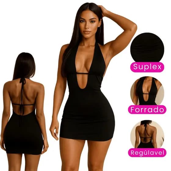 Vestido Curto Feminino Sensual Justo Decote U De Festa Casual Suplex