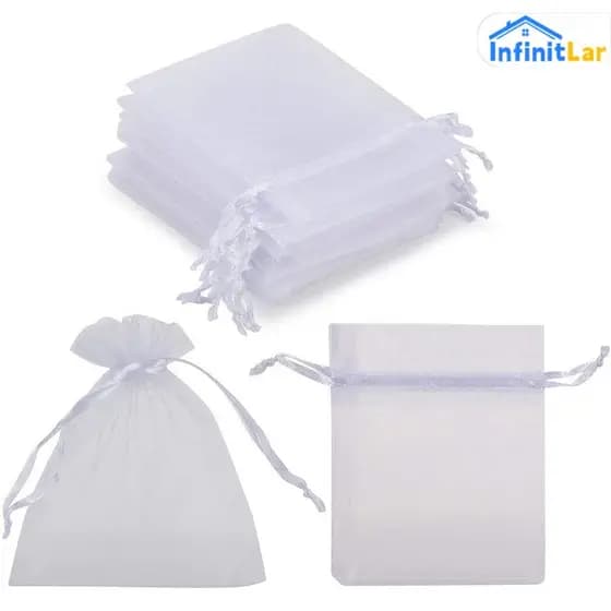 Kit 10/20/50/100 Un Saco Saquinho Organza Tule Saquinho 7x9 9x12 10x15 Branco Festa Casamento~