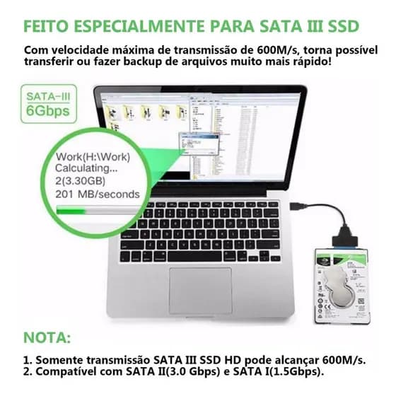 Cabo Hd Sata 2.5 Adaptador Usb 3.0 Para Hd E Ssd