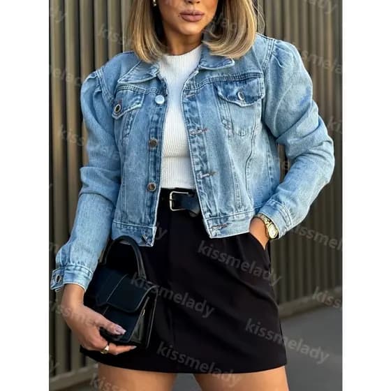 SainaOffece 0033 jaqueta jeans feminina casaco blusa casaco bulsas feminina de frio manga longa