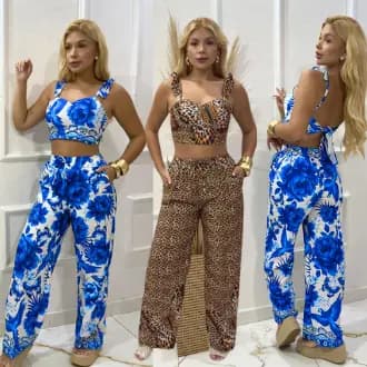 conjunto feminino luxo | calça pantalona e Coppe com bojo | Alça regulagem Estampa 2026 chega hoje tamanhos M ao GG