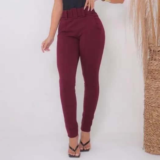 calça leggings tipo social com cinto crepe cintura alta com elastano