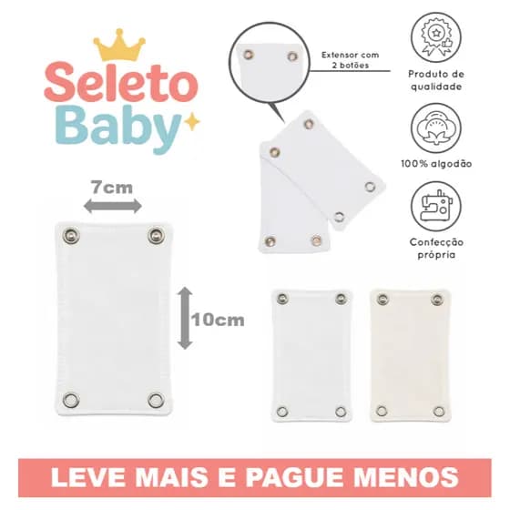 Extensor de Body Bebê 100% Algodão 2 Botões – Kit 3 ou 6 Unidades