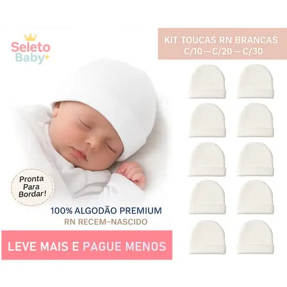 Kit Toucas RN Brancas 100% Algodão Premium Bebê Recém Nascido C/10 C/20 C/30 Maternidade Antialérgico