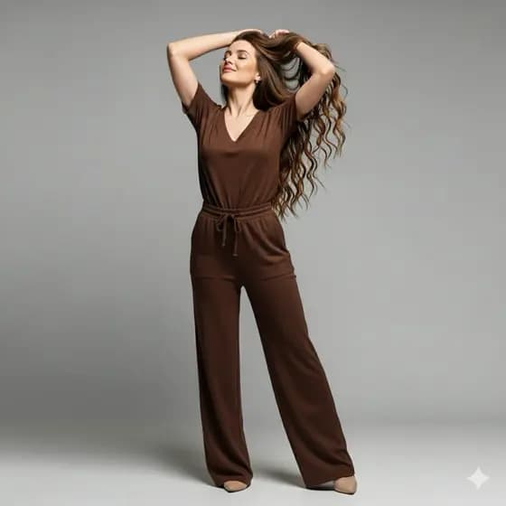CONJUNTO VISCOLYCRA CALÇA PANTALONA E BLUSA GOLA V FEMININO