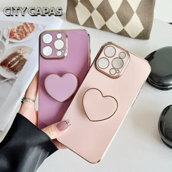 City Capas – Capinha iPhone 17 16 16E 15 PRO MAX PLUS Suporte Coração Estilo Elegante Minimalista