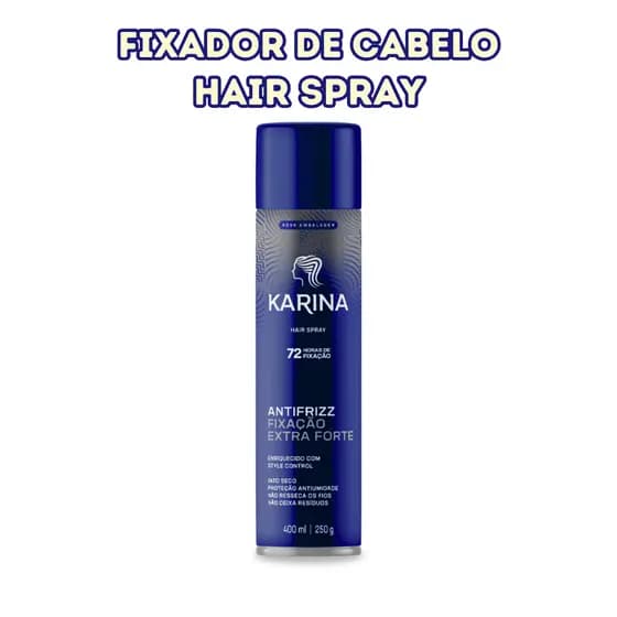 Hair Spray Karina Extra Forte 400ml – Fixação 72h, Antifrizz, Brilho Extra, Finalizador Profissional