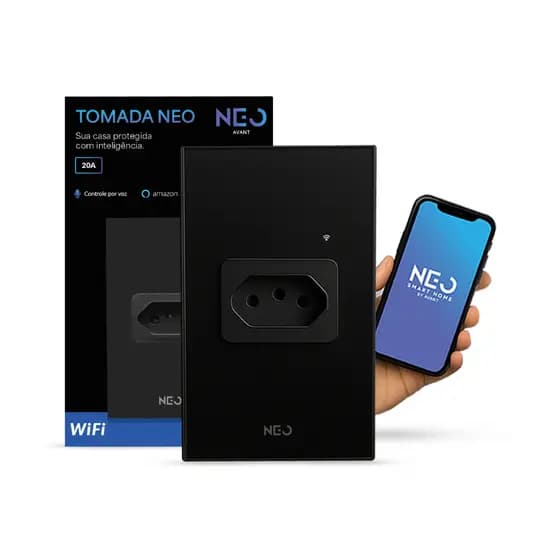 Kit 1, 2 ou 3 Tomadas Inteligente Smart Wi-fi 2.4 GHz 20A Bivolt Preto Avant Neo