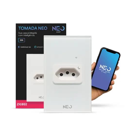 Kit 1, 2 ou 3 Tomadas Inteligente Smart Zigbee 20A Bivolt Branco Avant Neo