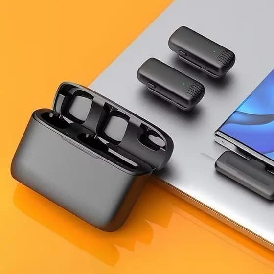 Kit 2 Microfone de Lapela Sem Fio Tipo C Android Com Estojo Case para Vlog