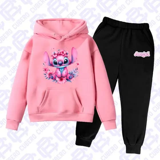 Conjunto Blusa de frio Moletom Calça Infantil Desenho Angel Personagem Azul Inverno