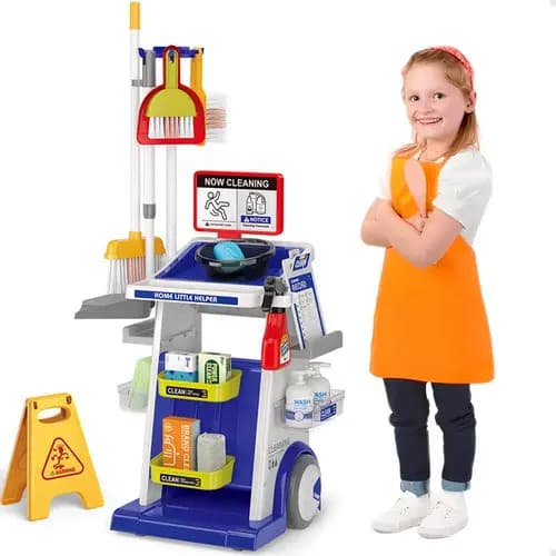 Brinquedo Kit Mini Carrinho de Limpeza Infantil Bancada Realista
