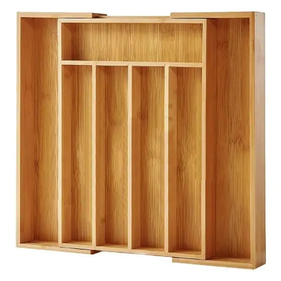 Porta Talheres Bambu 7 Divisórias Organizador Para Gavetas Bandejas Tabuas de Frios e Aperitivos em Bambú Petisqueiras