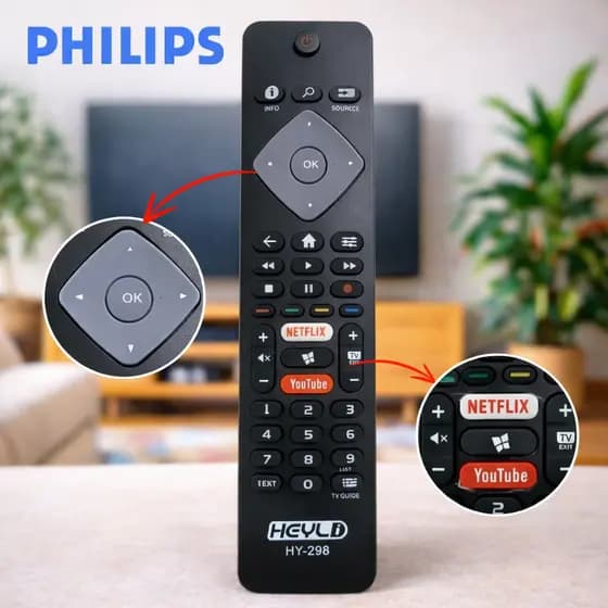 Controle Remoto Philips Smart TV LED LCD (Netflix/Youtube) - Testado com Pilhas e Envio Imediato