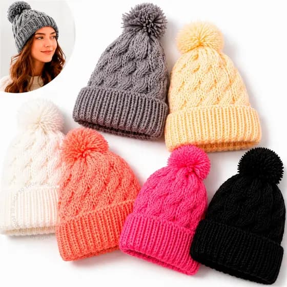 Touca Feminina Com Pompom Inverno Frio Crochê Tricô Gorro Adulto