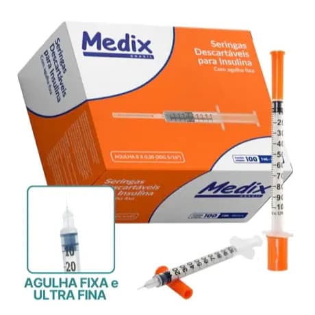 Seringa para Insulina 1mL com Agulha 12,7x0,33mm cx 100und