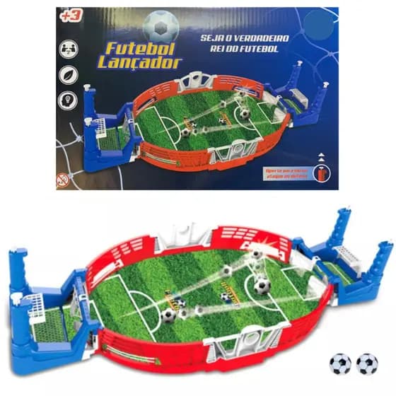 FUTEBOL DE MESA COM LANÇADOR TABULEIRO BRINQUEDO INTERATIVO PORTÁTIL JOGO GOL INFANTIL PINBALL 38CM