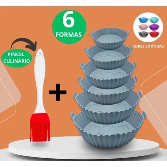 GUIANA Kit 6 Forma Para Air Fryer Silicone Antiaderente Forno Microondas + Espatula Silicone