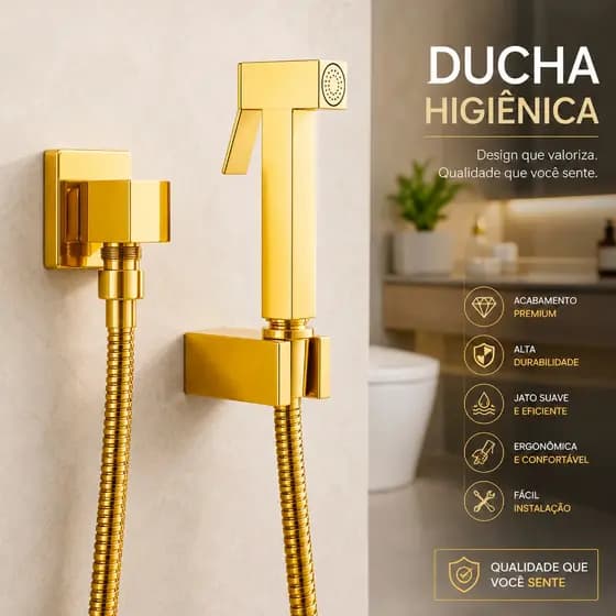 Ducha Higiênica Dourada Para Banheiro Lavabo 1/4 Volta Completo Dourado Luxo Gatilho Inox 304