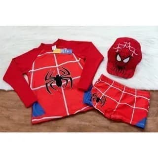 Sunga infantil + Camisa UV + Boné - Proteção Solar UV 50 - Conjunto UV para meninos Homem Aranha - Praia