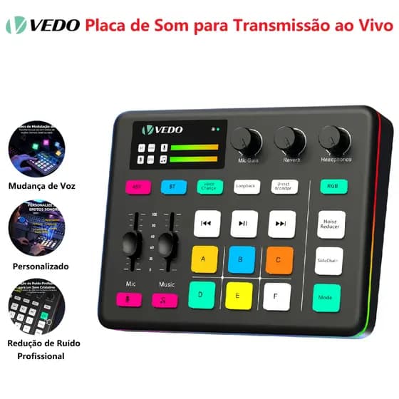 VEDO Placa De Som Profissional Ao Vivo Indicado para músicos, blogueiros e blogueiros de jogos