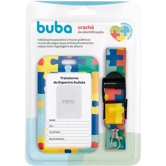 Cracha de Identificação Espectro Autista Buba Regulável Para Autismo com Espaço para Foto e Dados
