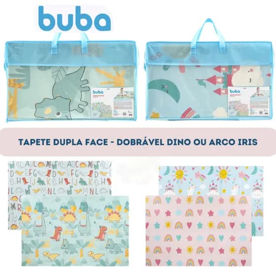 TAPETE INFANTIL DE ATIVIDADES DOBRAVEL BABY ARCO IRIS OU MAGIC DINO BUBA DUPLA FACE TATAME