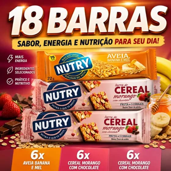 KIT 18 BARRAS DE CEREAL NUTRY SORTIDAS – SABOR, ENERGIA E PRATICIDADE PARA O SEU DIA!