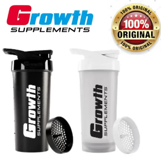 Kit 2 Coqueteleiras Originais Growth Supplements cor Preta e Branca Garrafa Shaker Squeeze 600ml