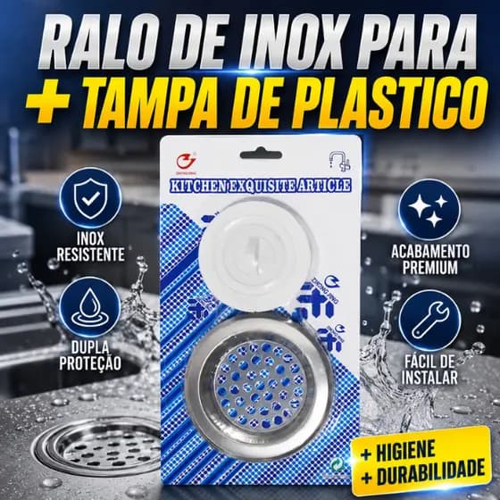 Ralo Para Pia Inox 7,5cm Com Tampa Plástica Vedação Cozinha