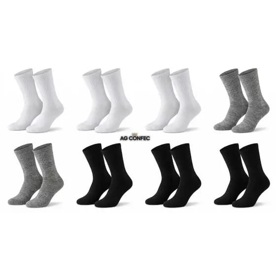 Kit 24 Pares Meias CANO ALTO MESCLADA SPORT Unissex Homem Mulher Academia Preto/Branco/Cinza