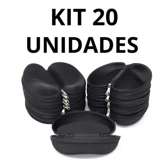 Kit 20 Estojos Para Óculos Case Caixas De Zíper + 20 Flanelas Para Óculos Cor Preta Atacado Case Oval.