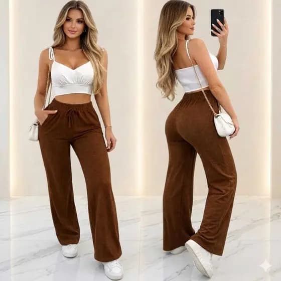 Calça Pantalona De Lazinha Feminina Cintura Alta Com Bolso Super Quetinho Pra Inverno