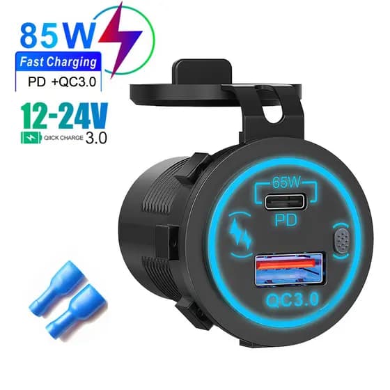 12V/24V , 85W , PD QC3.0 , Carregador De Carro USB Com Interruptor , Tomada De Carga Rápida , Plugue , Adaptador À Prova D'água Adequado Para Caminhões , Barcos