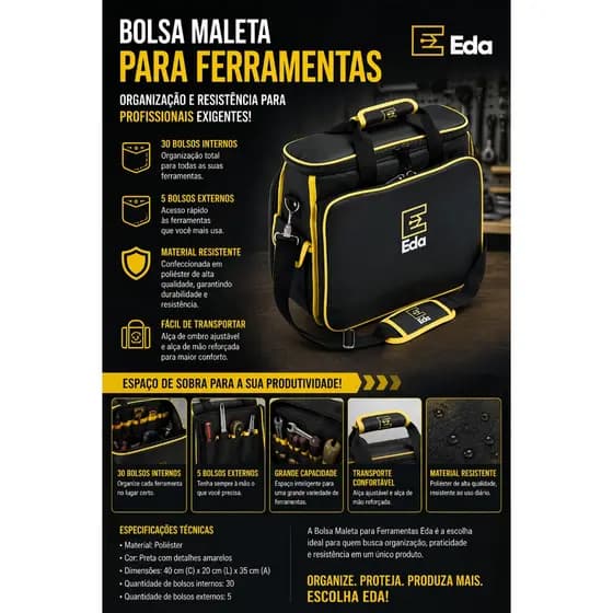 Bolsa em Lona para Ferramentas com 30 Bolsos 9RI EDA