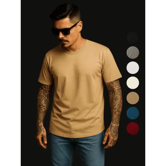 Camiseta Masculina 100% Algodão Premium Lisa Moda Resistente Prática Malha Confortável Streetwear