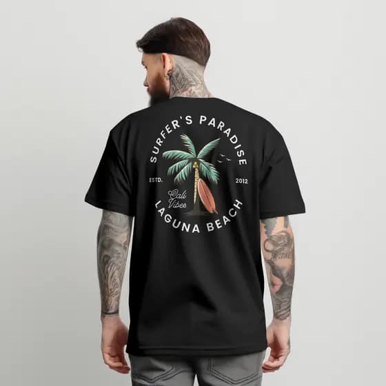 Camiseta Masculina Estampa Surf 100% Algodão Gola Redonda Confortável Malha Premium