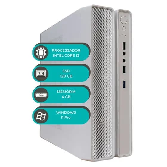 Slim MultiPC Branco Intel Core i3 6ª Geração 4GB SSD 120GB Win11 Computador Econômico e Funcional