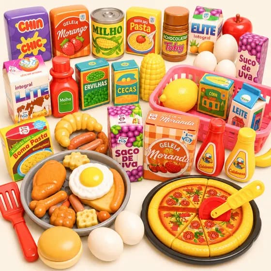 Kit Brinquedos Menino Menina Comidinha Infantil Velcro Mercadinho Comidas Brinquedo Cozinha Infantil