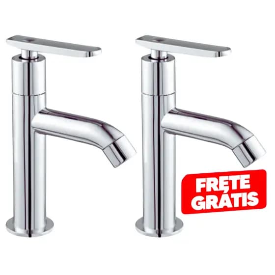 2 Torneiras Banheiro Lavatório Bica Alta Alavanca Luxo Moderna Cromado 1/4 De Volta Pia Mesa Cuba
