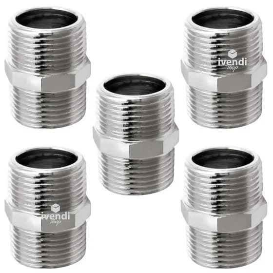 Kit 5 Peças Conexão Nipple Metal Duplo Cromado Multiuso Construção Torneira Agua Quente Fria Atacado