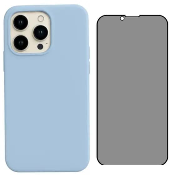 Capa Para iPhone 16 Pro Max Azul Bebê Aveludada + Película Privacidade