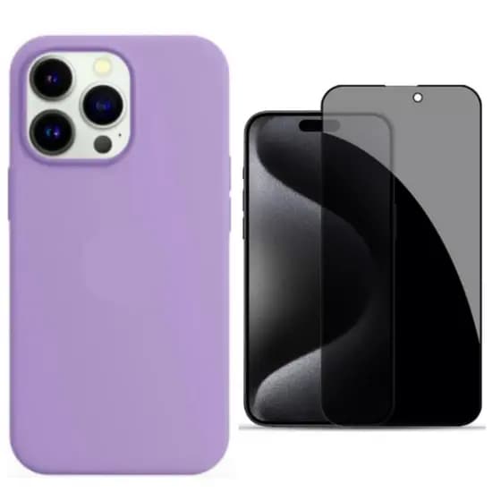 Capa Capinha Para iPhone 15 Pro Max Lilás Aveludada + Película Privacidade