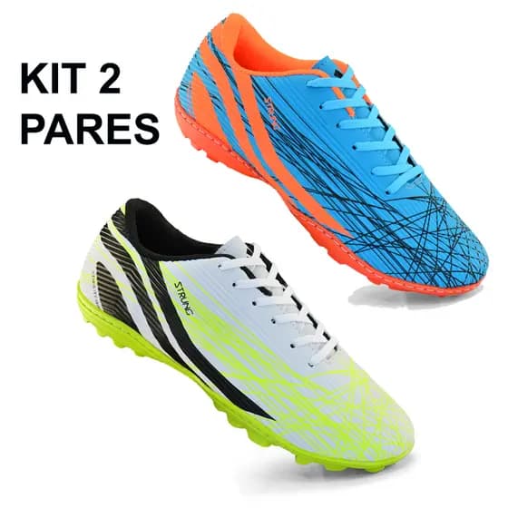 KIT 2 pares de Chuteira Futebol Society Costurada Reforçada Chuteira de Campo Sintético