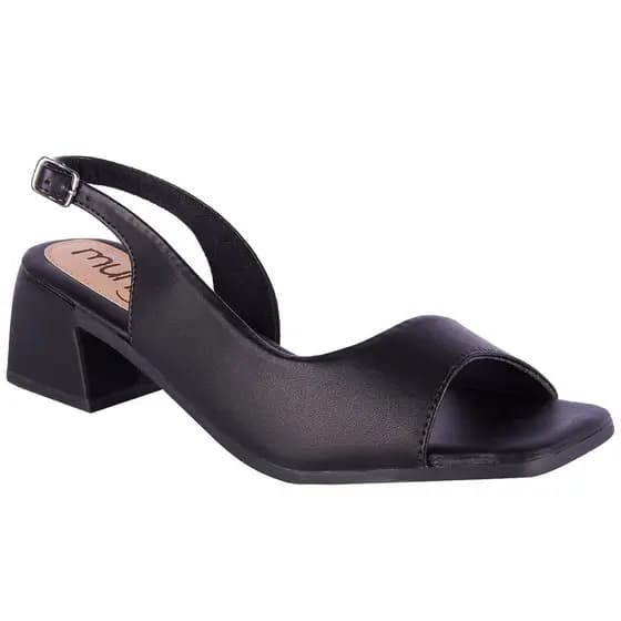 Sandália Feminina Salto Geometrico Peep Toe Slingback Bico Quadrado