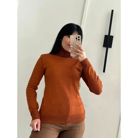 Blusa Feminina Manga Longa Cacharrel Gola Alta com Toque Macio e Elástico