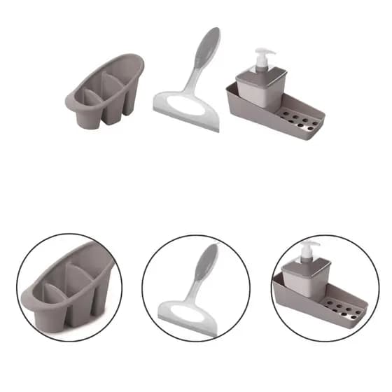 Kit Pia Cozinha Escorredor Talheres Com Porta Detergente e Rodo