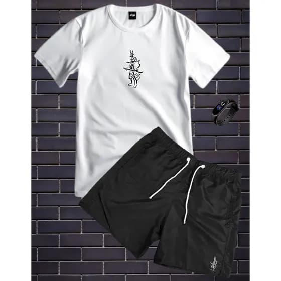 Conjunto Kit Masculino SAMURAI Camida 100% Algodão Fio 30.1 + Bermuda Tactel Estampada + RELOGIO DIGITAL A PROVA D'AGUA