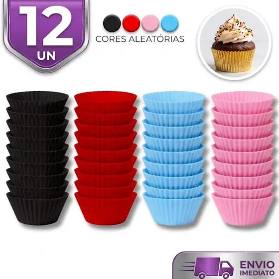 Kit 12 Molde Em Forma De Silicone Para Cupcake Bolo Muffin Empada Pão de Queijo